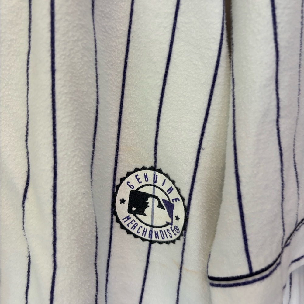 Vintage 90s White Purple Pin Stripe Colorado Rockies Flannel Pajamas ESleep XL - Picture 10 of 12